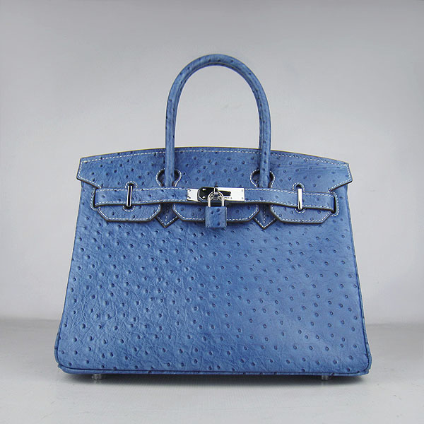 Replica Hermes Birkin 30CM Ostrich Veins Handbag Blue 6088 On Sale